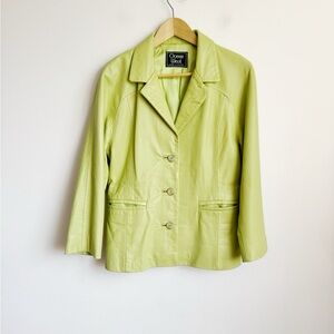 Pistachio Green Vintage Leather Single Breast Blazer Style Jacket